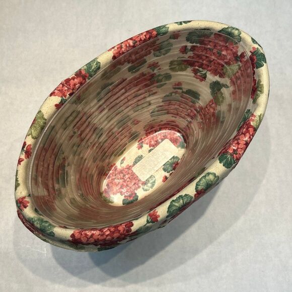 Longaberger Geranium Basket May 2002 Plastic Liner Floral Cloth Oval Cranberry P - Picture 5 of 10